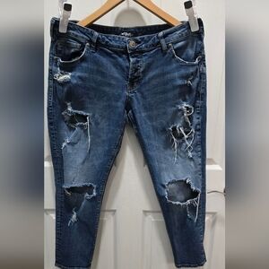 Silver Jeans Dark Blue Distressed Skinny Jeans